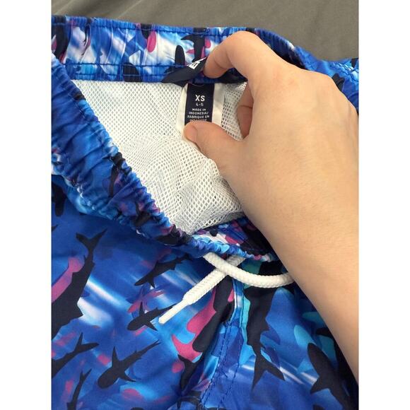 NWT Lands’ End Size XS 4-5 Cool Sharks Swim Shorts Lined Toddler Boy Drawstring - Picture 3 of 4